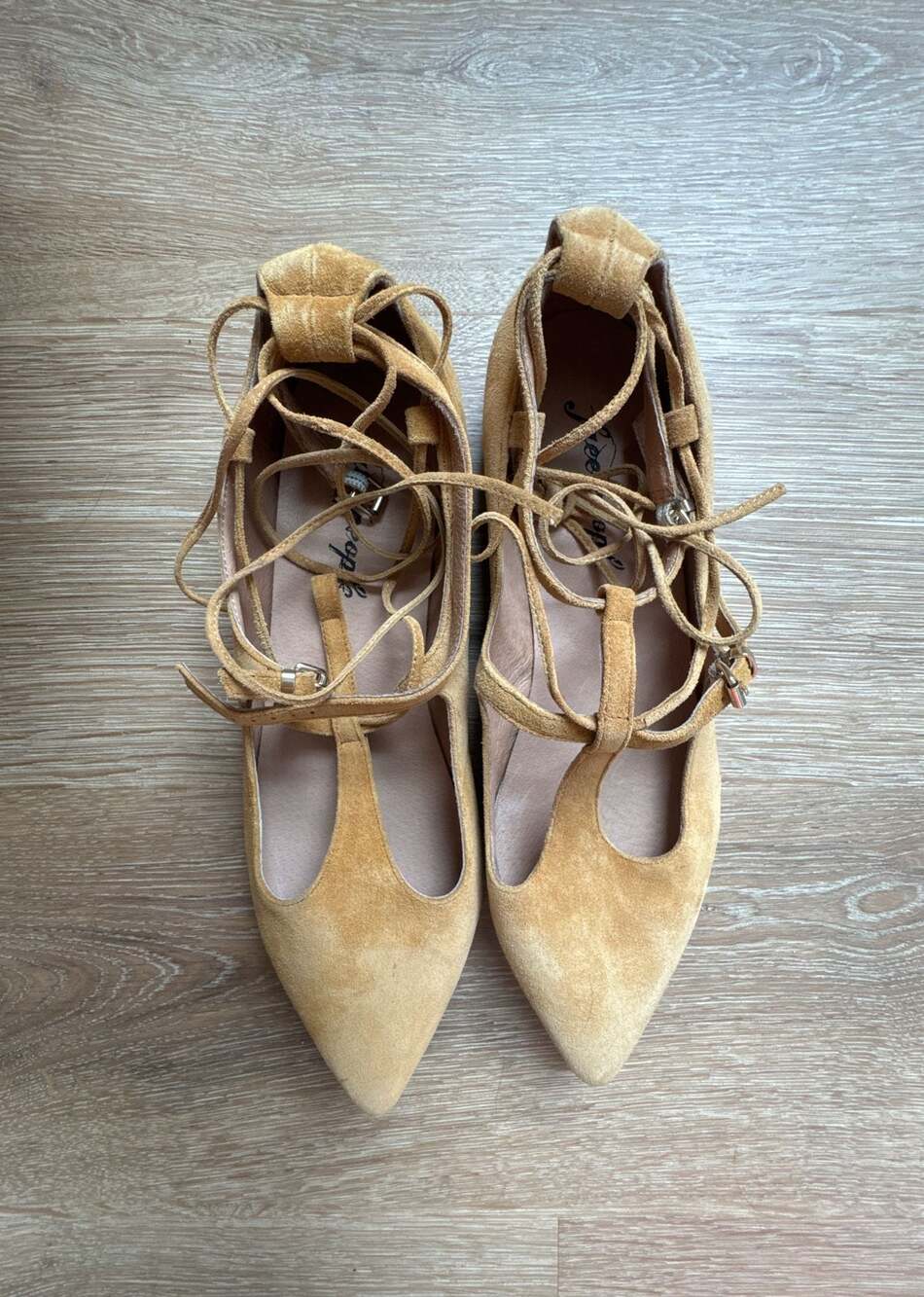Free People Isabelle tan suede pointed-toe lace-up ballet flats